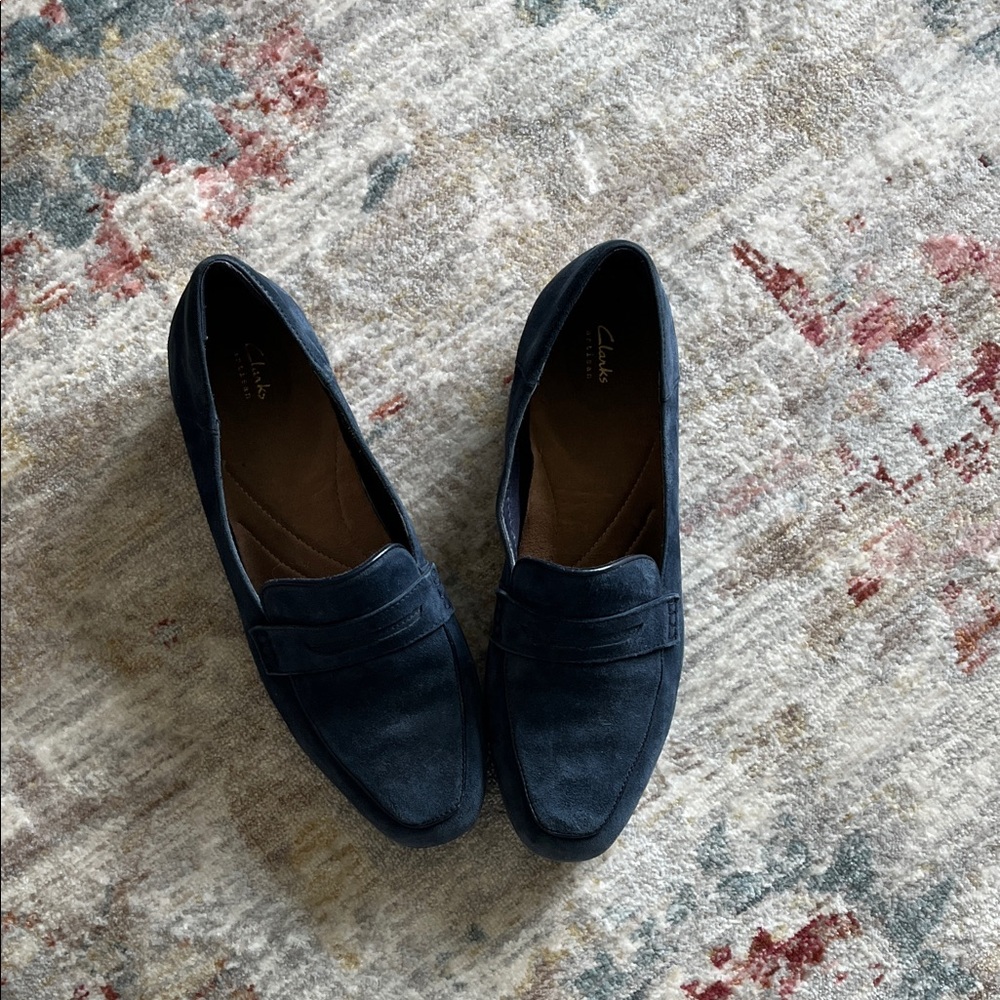 Clarks Women’s Dark Blue Suede Loafers